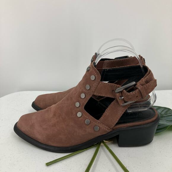 M4d3 Brown Silver Black Studded Leather Buckle Block Heel Alexa Bootie Boot Shoe - Picture 3 of 13